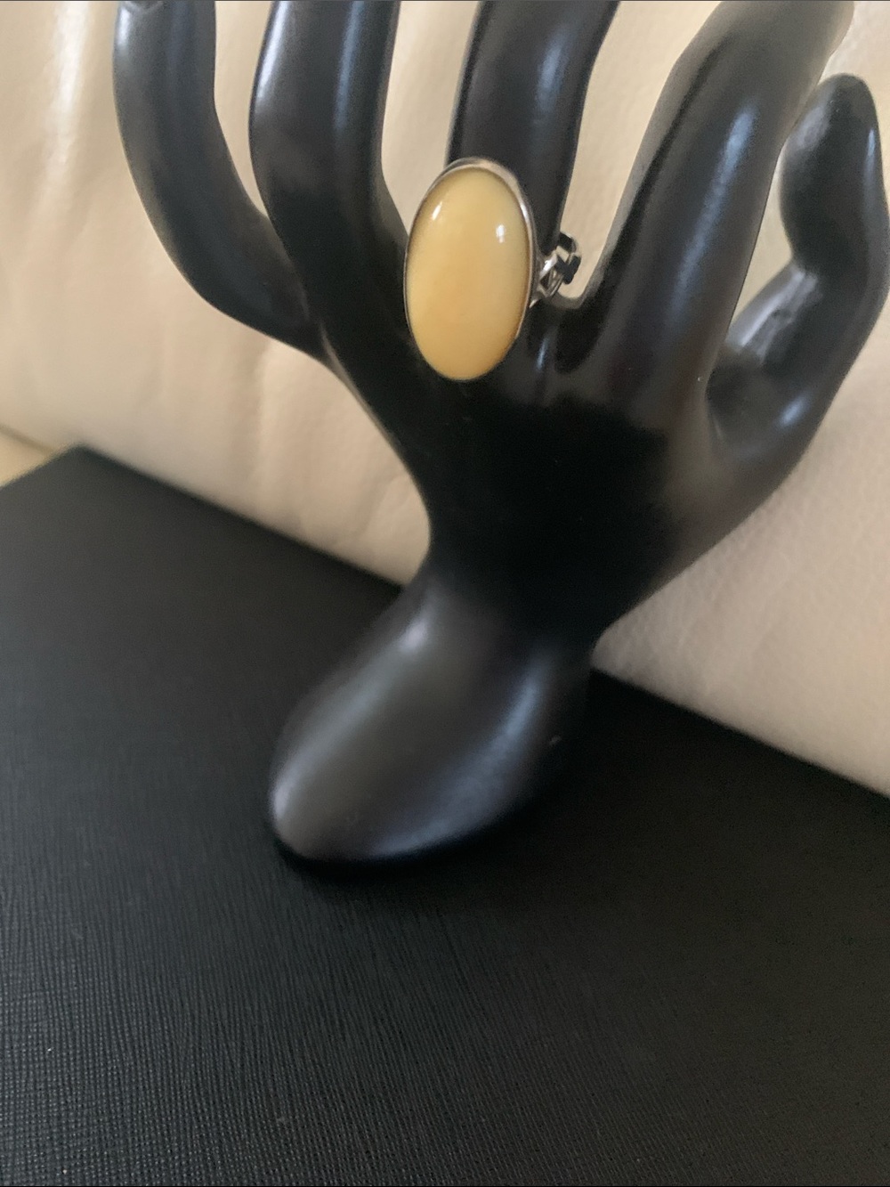 Oval Yellow Amber Stone Cocktail Ring